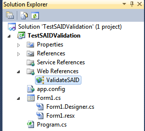 Visual Studio Solution Explorer Web Reference Added South African ID Number Validation