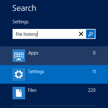 Windows 8 Search Settings File History Windows 8 Search Settings File History