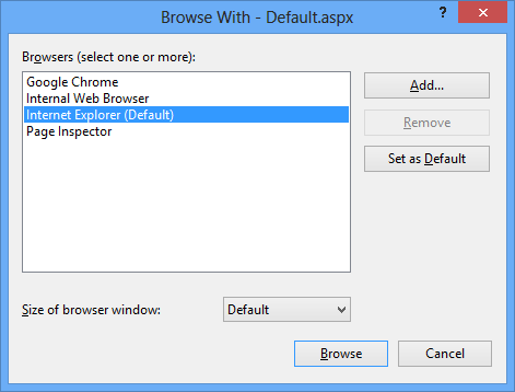 Visual Studio 2012 ASP.NET Browse With