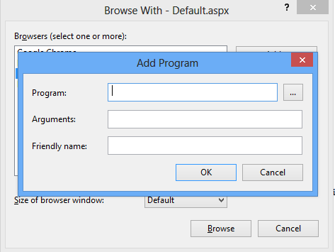 Visual Studio 2012 ASP.NET Browse With Add Program