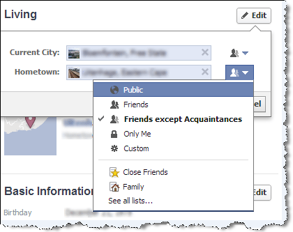 Edit About Section privacy