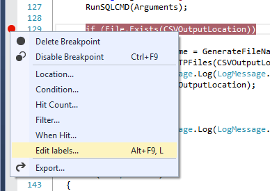 Visual Studio 2013 Breakpoint Labels Create
