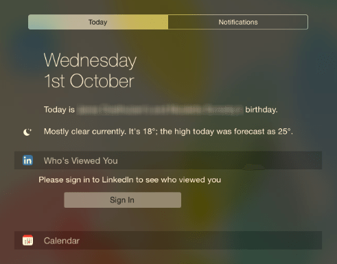 LinkedIn iOS 8 Widget