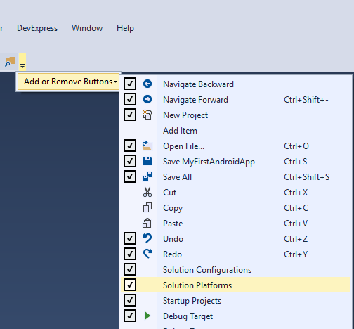 Visual Studio Enterprise 2015 Add SolutionPlatforms List