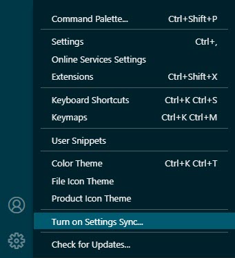 Visual Studio Code Turn on Settings Sync